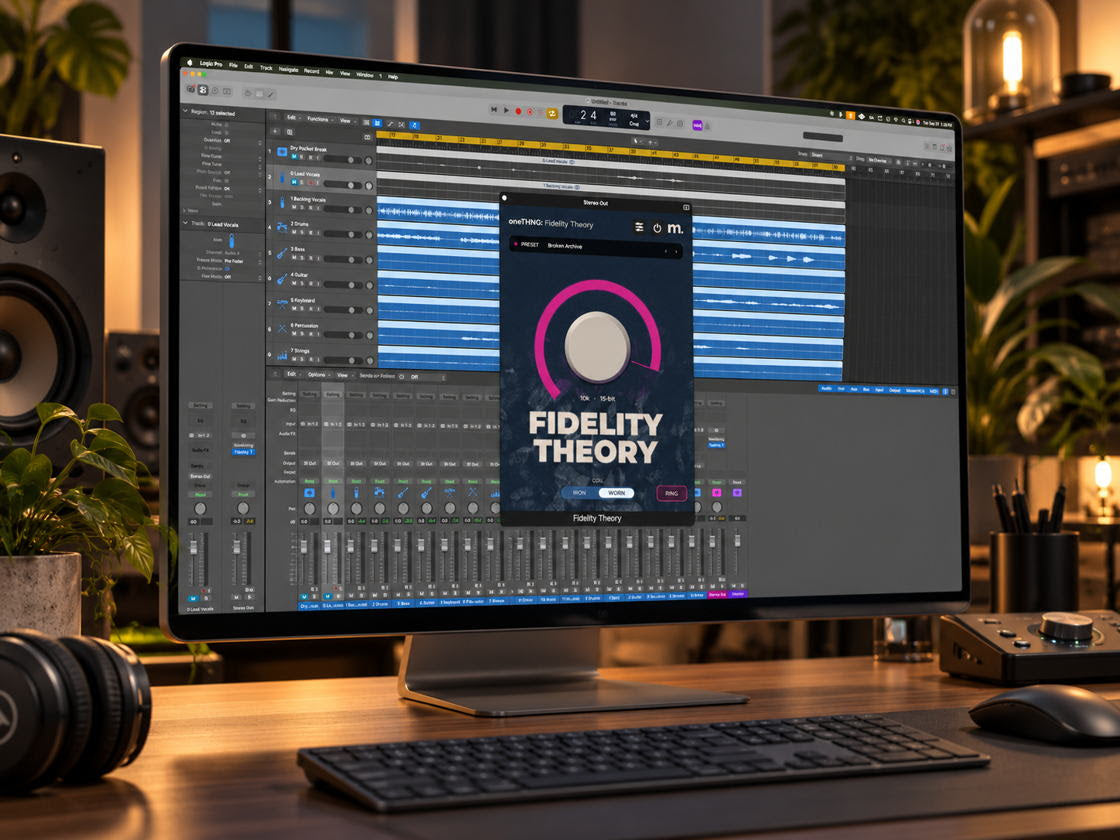 oneTHNG Fidelity Theory open in a DAW on a studio desktop